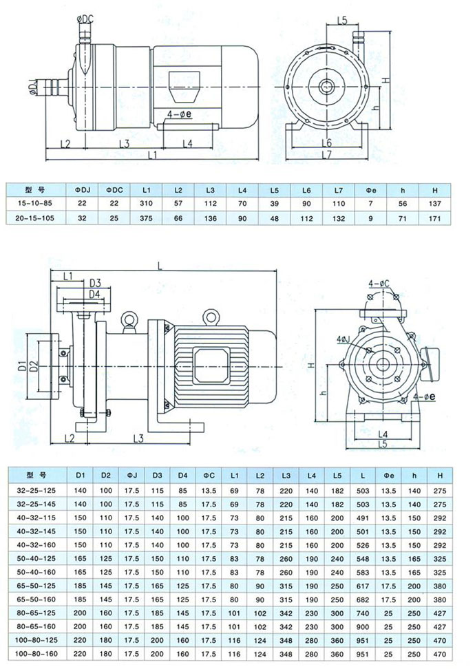 CQB-F型氟塑料磁力驅(qū)動(dòng)泵安裝尺寸圖 CQB-F型氟塑料磁力驅(qū)動(dòng)泵安裝尺寸圖